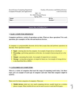 Social Science Computing Department Faculty of Economics and Political Science Computer Principles and Applications Cairo University SSC