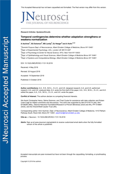 Temporal Contingencies Determine Whether Adaptation Strengthens Or Weakens Normalization