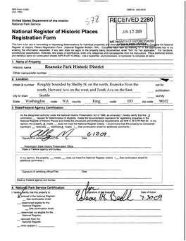 RECEIVED 2280 National Park Service National Register of Historic Places JUN 1 7 2009 Registration Form NAT