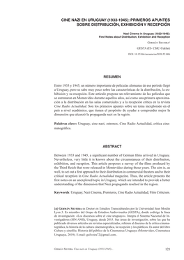 Cine Nazi En Uruguay (1933-1945): Primeros Apuntes Sobre Distribución, Exhibición Y Recepción