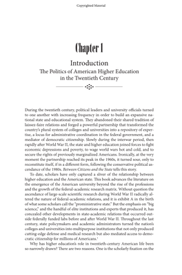 Chapter 1 Introduction the Politics of American Higher Education in the Twentieth Century