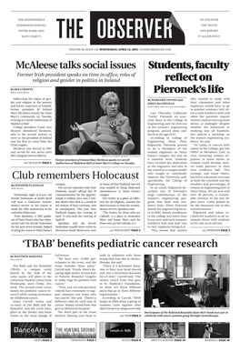 Mcaleese Talks Social Issues Club Remembers Holocaust