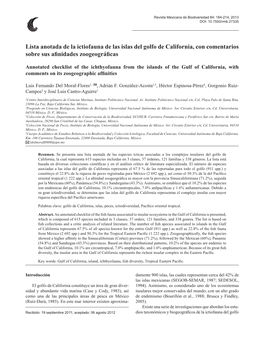 Lista Anotada De La Ictiofauna De Las Islas Del Golfo De California, Con Comentarios Sobre Sus Afinidades Zoogeográficas