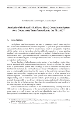 Analysis of the Local Hil (Nowa Huta) Coordinate System for a Coordinate Transformation to the PL-2000**