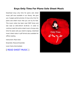 Enya Only Time for Piano Solo Sheet Music