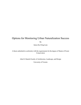 Options for Monitoring Urban Naturalization Success by Janice Ka Ching Lam