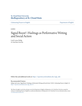 Hashtags As Performative Writing and Social Action Leah Louise Heilig St
