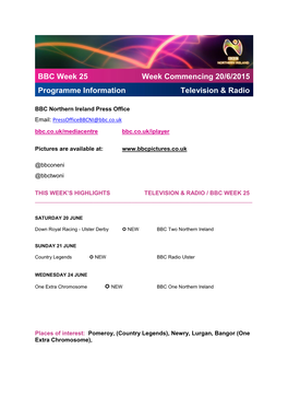 BBC Week 25 Programme Information Week Commencing 20/6/2015