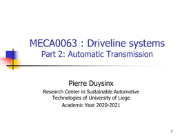 MECA0063 : Driveline Systems Part 2: Automatic Transmission