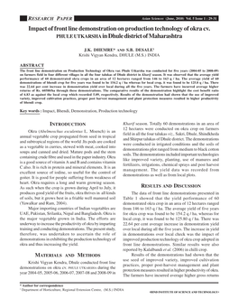Impact of Front Line Demonstration on Production Technology of Okra Cv. PHULE UTKARSHA in Dhule District of Maharashtra