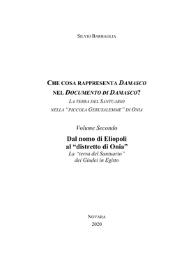 Dal Nomo Di Eliopoli Al “Distretto Di Onia” La “Terra Del Santuario” Dei Giudei in Egitto