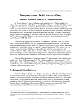 Tokugawa Japan: an Introductory Essay