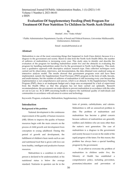 Evaluation of Supplementary Feeding (Pmt) Program for Treatment of Poor Nutrition to Children in North Aceh District