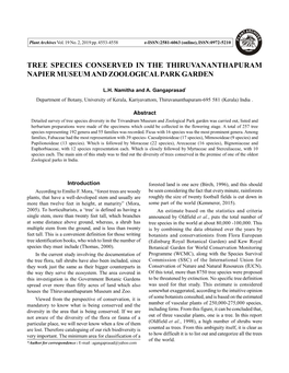 Tree Species Conserved in the Thiruvananthapuram Napier Museum and Zoological Park Garden