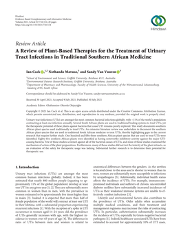 A Review of Plant-Based Therapies for the Treatment of Urinary Tract Infections in Traditional Southern African Medicine
