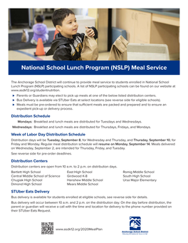 National School Lunch Program (NSLP) Meal Service