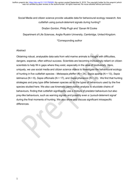 Social Media and Citizen Science Provide Valuable Data for Behavioural Ecology Research: Are Cuttlefish Using Pursuit-Deterrent Signals During Hunting?