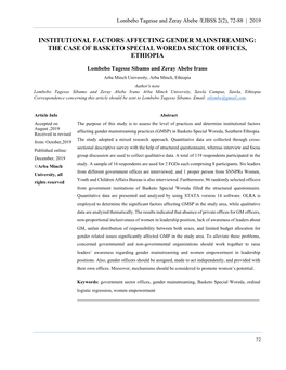 Institutional Factors Affecting Gender Mainstreaming: the Case of Basketo Special Woreda Sector Offices, Ethiopia