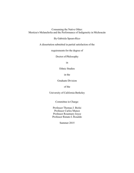 Consuming the Native Other: Mestiza/O Melancholia and the Performance of Indigeneity in Michoacán