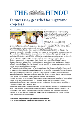 Farmers May Get Relief for Sugarcane Crop Loss