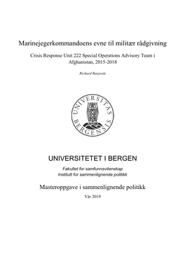 Marinejegerkommandoens Evne Til Militær Rådgivning UNIVERSITETET