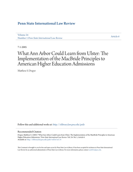 The Implementation of the Macbride Principles to American Higher Education Admissions Matthew .S Draper