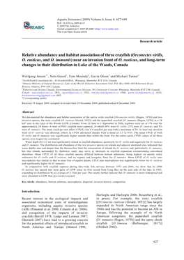 (Orconectes Virilis, O. Rusticus, and O. Immunis) Near an Invasion Front of O