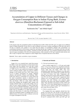 Accumulation of Copper in Different Tissues and Changes in Oxygen