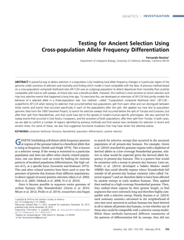 Testing for Ancient Selection Using Cross-Population Allele Frequency Differentiation