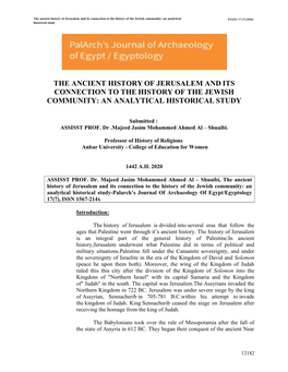 The Ancient History of Jerusalem and Its Connection to the History of the Jewish Community: an Analytical PJAEE, 17 (7) (2020) Historical Study