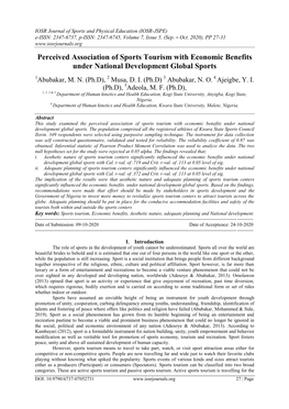 Perceived Association of Sports Tourism with Economic Benefits Under National Development Global Sports