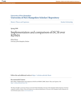 Implementation and Comparison of Iscsi Over RDMA Ethan Burns University of New Hampshire, Durham