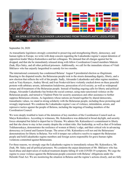 September 24, 2020 As Transatlantic Legislators Strongly Committed To