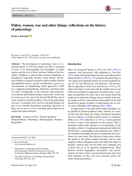 Pollen, Women, War and Other Things: Reflections on the History of Palynology