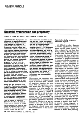 Essential Hypertension and Pregnancy