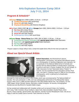 Arts Explosion Summer Camp 2014 July 7-11, 2014