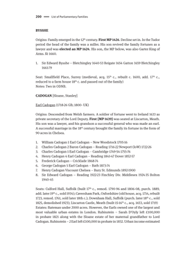 200 BYSSHE Origins: Family Emerged in the 12Th Century. First MP 1426. Decline Set In. in the Tudor Period the Head of the Fa