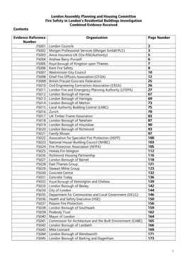 London Assembly Planning and Housing Committee Fire Safety in London’S Residential Buildings Investigation Combined Evidence Received Contents