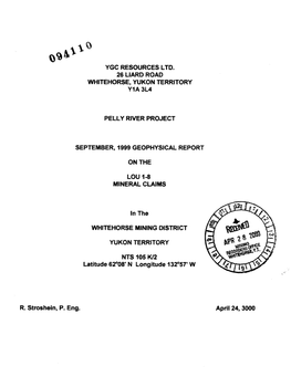 Ygc Resources Ltd. 26 Liard Road Whitehorse, Yukon Territory Yia 3L4