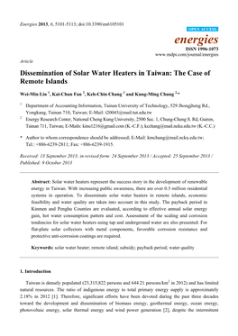 Dissemination of Solar Water Heaters in Taiwan: the Case of Remote Islands