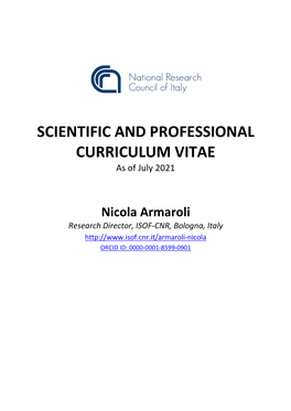 SCIENTIFIC and PROFESSIONAL CURRICULUM VITAE As of July 2021