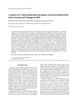 A Report on 17 Unrecorded Bacterial Species in Korea Isolated from Lakes Soyang and Chungju in 2016