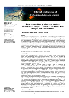 Garra Ngatangkha a New Labeonin Species of Lissorhynchus Complex