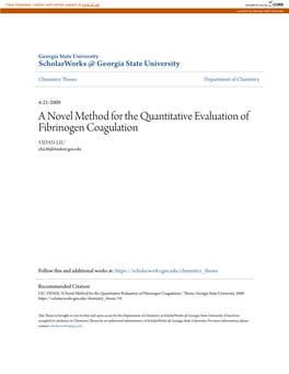 A Novel Method for the Quantitative Evaluation of Fibrinogen Coagulation YIDAN LIU Yliu36@Student.Gsu.Edu