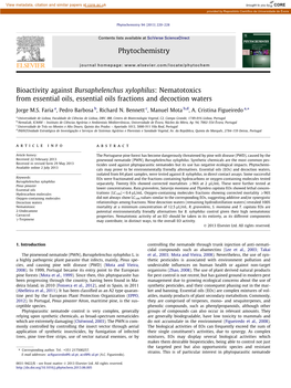 Bioactivity Against Bursaphelenchus Xylophilus: Nematotoxics from Essential Oils, Essential Oils Fractions and Decoction Waters ⇑ Jorge M.S