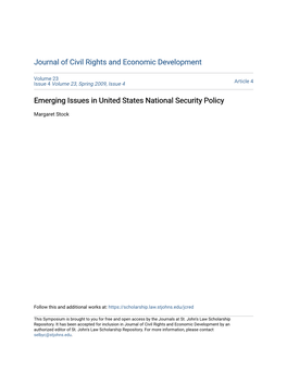 Emerging Issues in United States National Security Policy