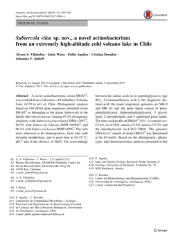 Subtercola Vilae Sp. Nov., a Novel Actinobacterium from an Extremely High-Altitude Cold Volcano Lake in Chile