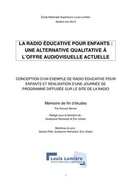 La Radio Éducative Pour Enfants : Une Alternative Qualitative À Lʼoffre Audiovisuelle Actuelle