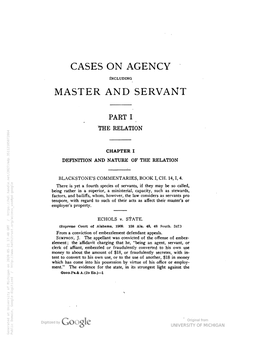 Cases on Principal and Agent, and Master and Servant : Selected From