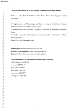 1 Mesorhizobium Olivaresii Sp. Nov. Isolated from Lotus Corniculatus
